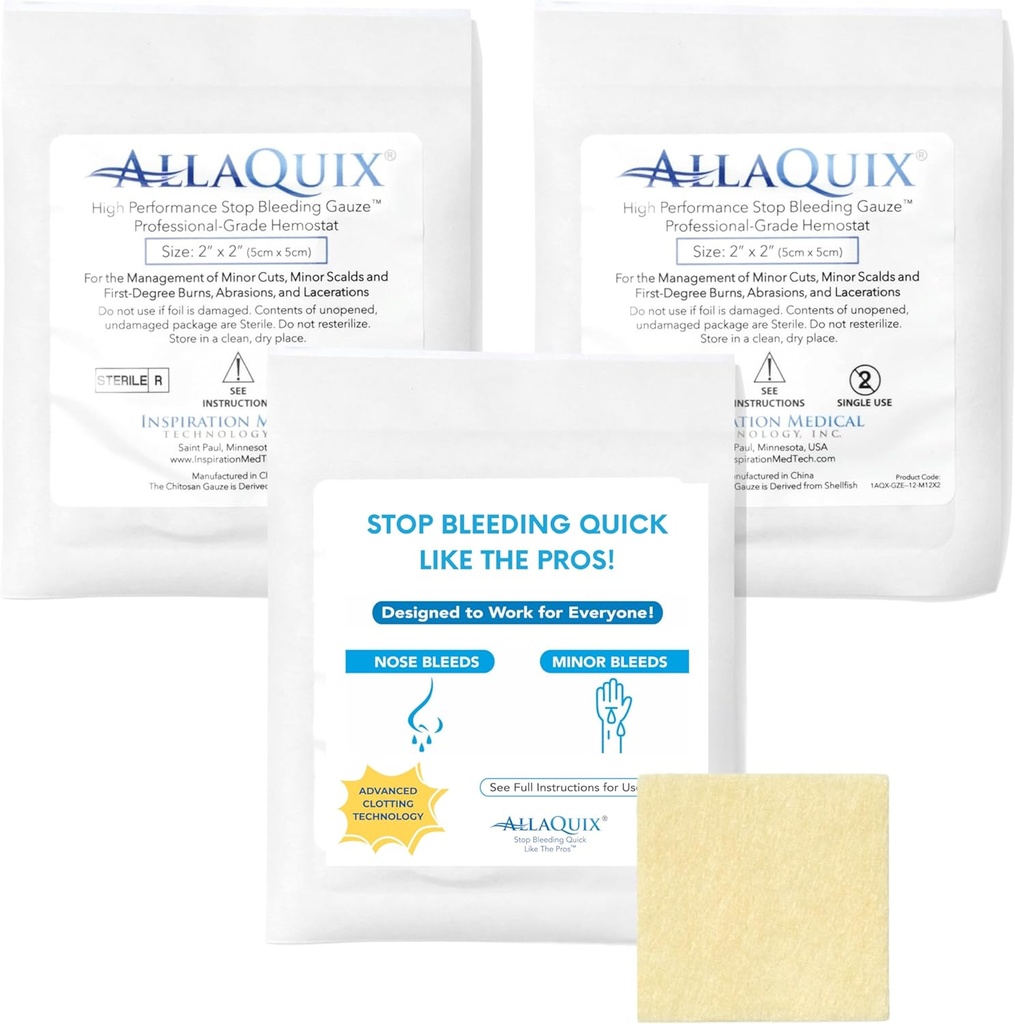 ביצועים גבוהים להפסיק דימום Gauze Pads - 3Pack (2"x2) | Hemostatic Wound Dressing for Cuts & First Aid Kits