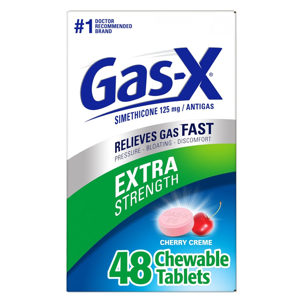 Gas-X תוספת כוח צ'וג גז טבליות עם Simethicone 125 מ"ג, צ'רי - 48 הרוזן