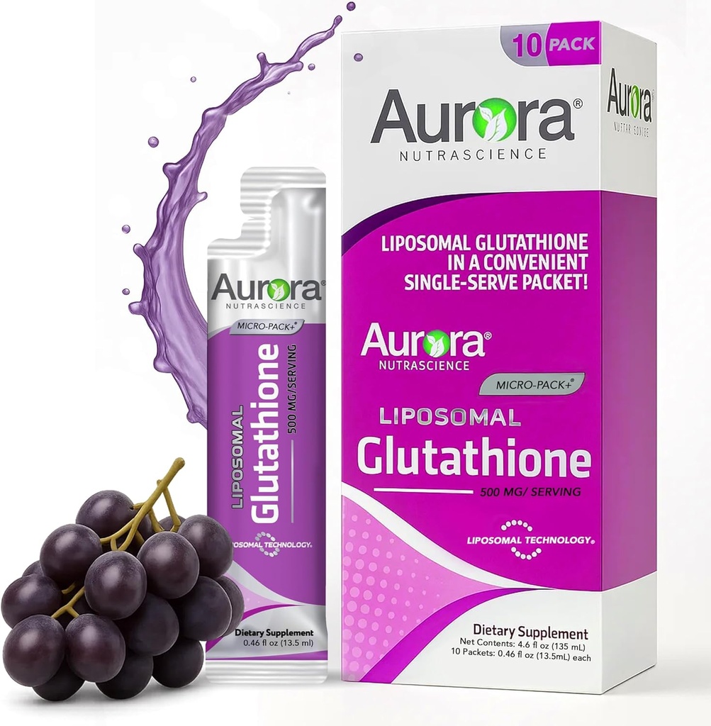 אורורה Nutrascience Micro-Liposomal נוזל Glutathione, Immune & Antioxidant Gut בריאות תמיכה תוסף, 500 מ"ג לכל המשרת, Gluten Free, non-GMO, Sugar-Free, 10 Single-משרתת Packets