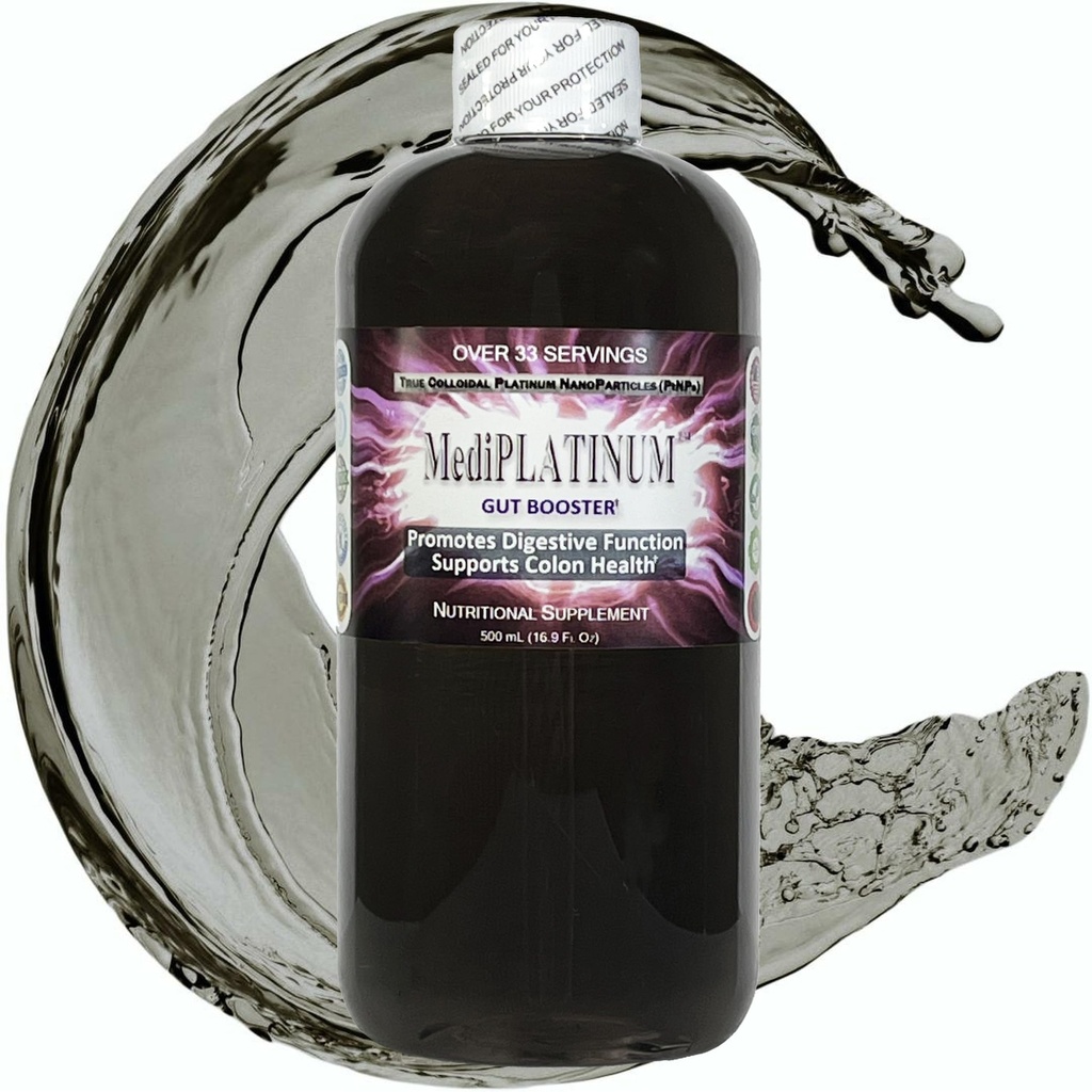 MediPLATINUM Gut Booster True Colloidal Platinum PtNP Nutritional תוסף - 500 מ"ל (16.9 Fl Oz) ב Clear BPA-Free פלסטיק
