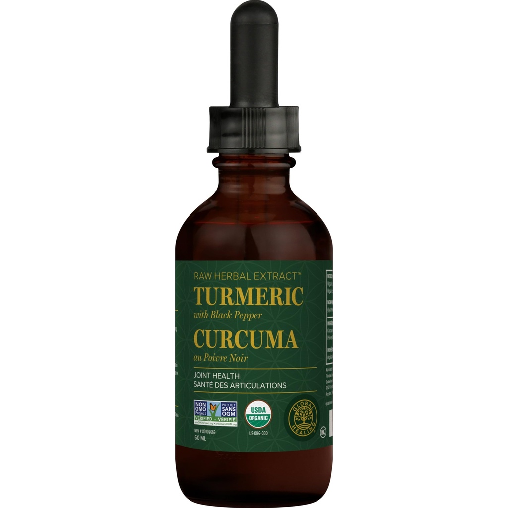 Global Healing Organic Turmeric Curcumin תוסף עם Black Pepper Extracts כדי לתמוך ב- Joint Mobility Relief and Digestive Health Multi Turmeric Supplement - 2 Fl Oz