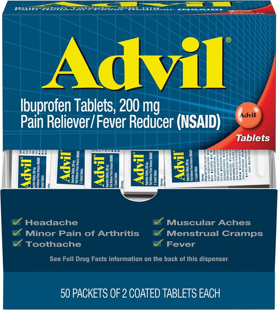 עו"ד Ibuprofen, 200 מ"ג, 50 Packets of 2 Coated Tablets (Pack of 5)