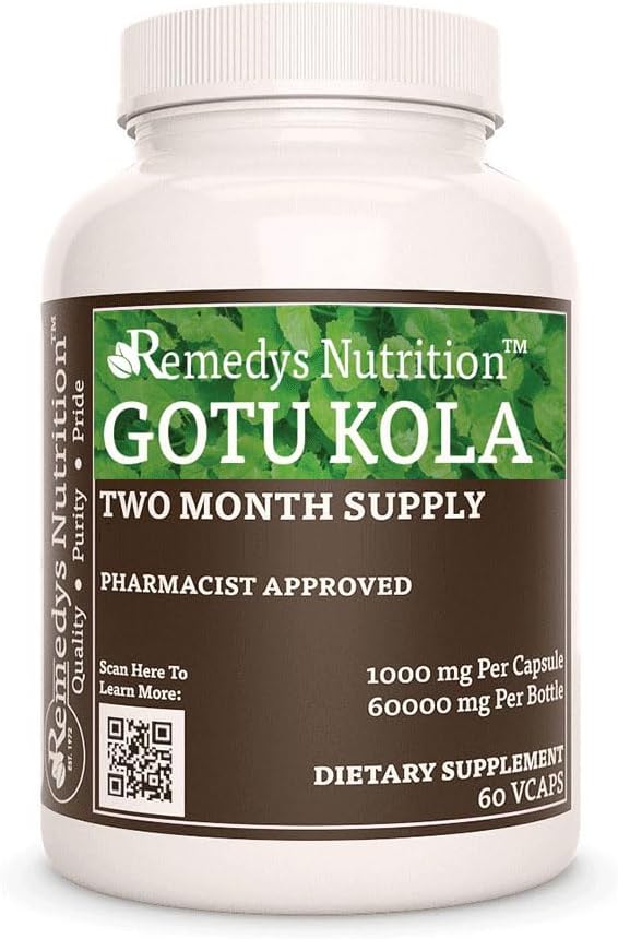 תזונה של Remedy Gotu Kola (Brahmi) | 1,000 מ"ג, 60 קפסולות טבעוניות Herbal Dietary תוסף