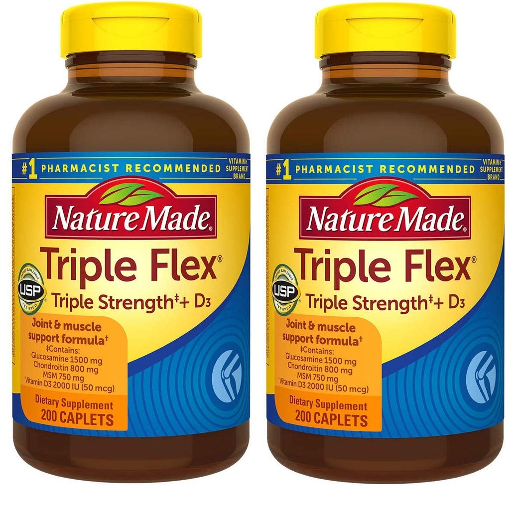 Nature Made TripleFlex, Glucosamine Chondroitin ו- MSM - 2 בקבוקים, 200 קפסולות כל אחד, 400 קפסולות