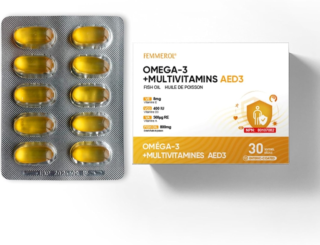 Multivitamins עם אומגה 3, Multivitamin לנשים וגברים, Enteric Coated Fish שמן DHA / EPA עם ויטמין A, ויטמין E ו ויטמין D3 עבור Immune פונקציות תמיכה (1 Box 30 Softgels)