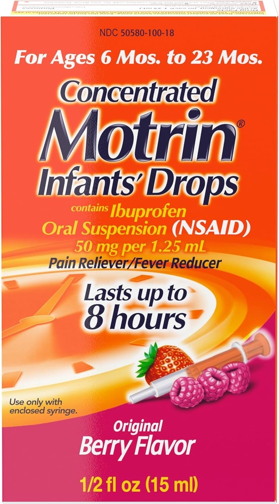 תינוקות של Motrin Concentrated Drops, Fever צמצם, Ibuprofen, Brad Flavored.5 Oz