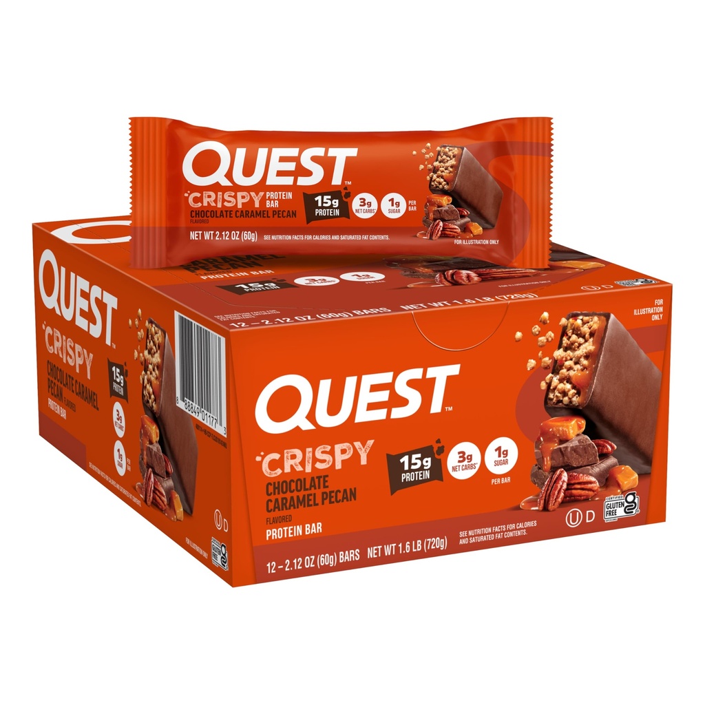 Quest Nutrition Crispy שוקולד Carmel Pecan Hero חלבון בר, 15g חלבון, 1g סוכר, 3g Net Carb, Gluten Free חלבונים חטיף, Keto Friendly, 12 Count