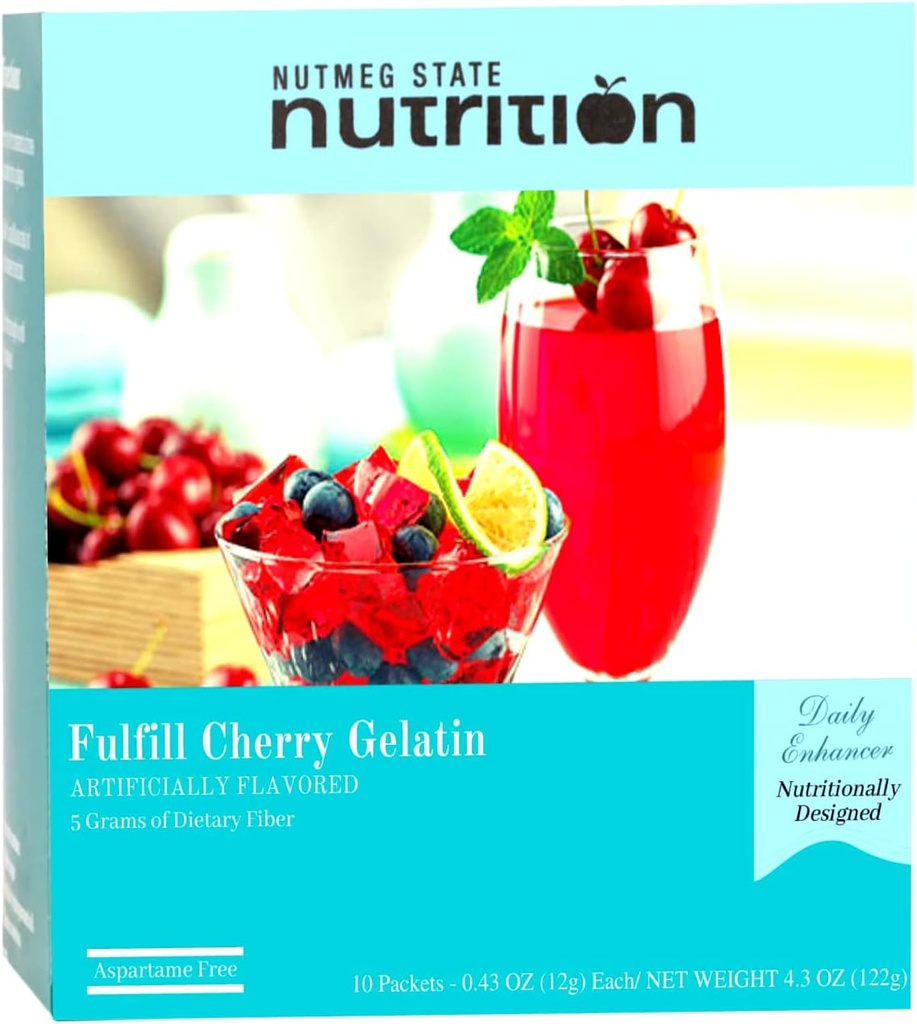Nutmeg State Nutrition - High סיבים לשתות Mix, Low Calorie, Fat Free, Decaffeinated, Sugar Free, באופן טבעי פלבדור, חלבון אידיאלי Compatible, Aspartame Free, 10 משרתות Per Box (Cherry Gelatin)