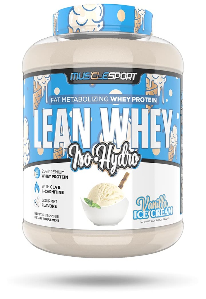 אבקת חלבון שרירי Lean Whey Revolution - Whey חלבון Isolate - Low Calorie, Low Carb, שומן נמוך, פלאברס מדהים - 25g חלבון per Scoop - 5lb Vanilla Ice Cream