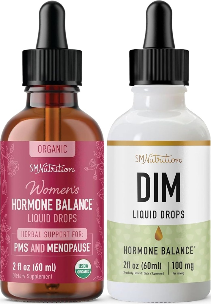 נוזל DIM תוספת וההורמונלי איזון Tincture | הורמון Balancing Bundle עם 100 מ"ג DIM (25 משרתים) ו- PMS Menopause & Menstrual Support with Black Cohosh (60 משרתים)