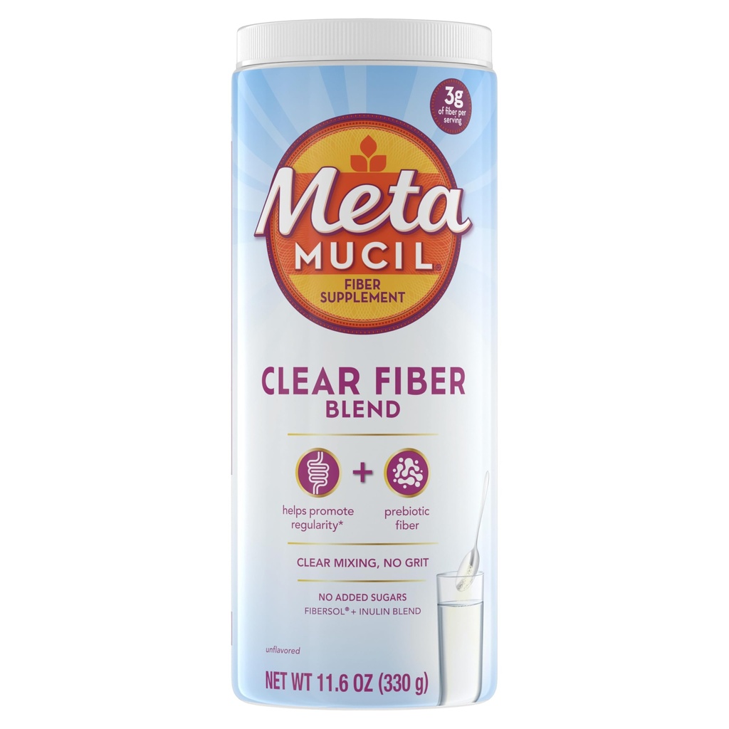 תוסף Metamucil סיבים, אבקת Unflavored Clear Mixing, No Grit, No Sugar הוסיף, Plant Based Prebiotic סיבים תוספת ל-Daily Digestive Health, 75 תהונים