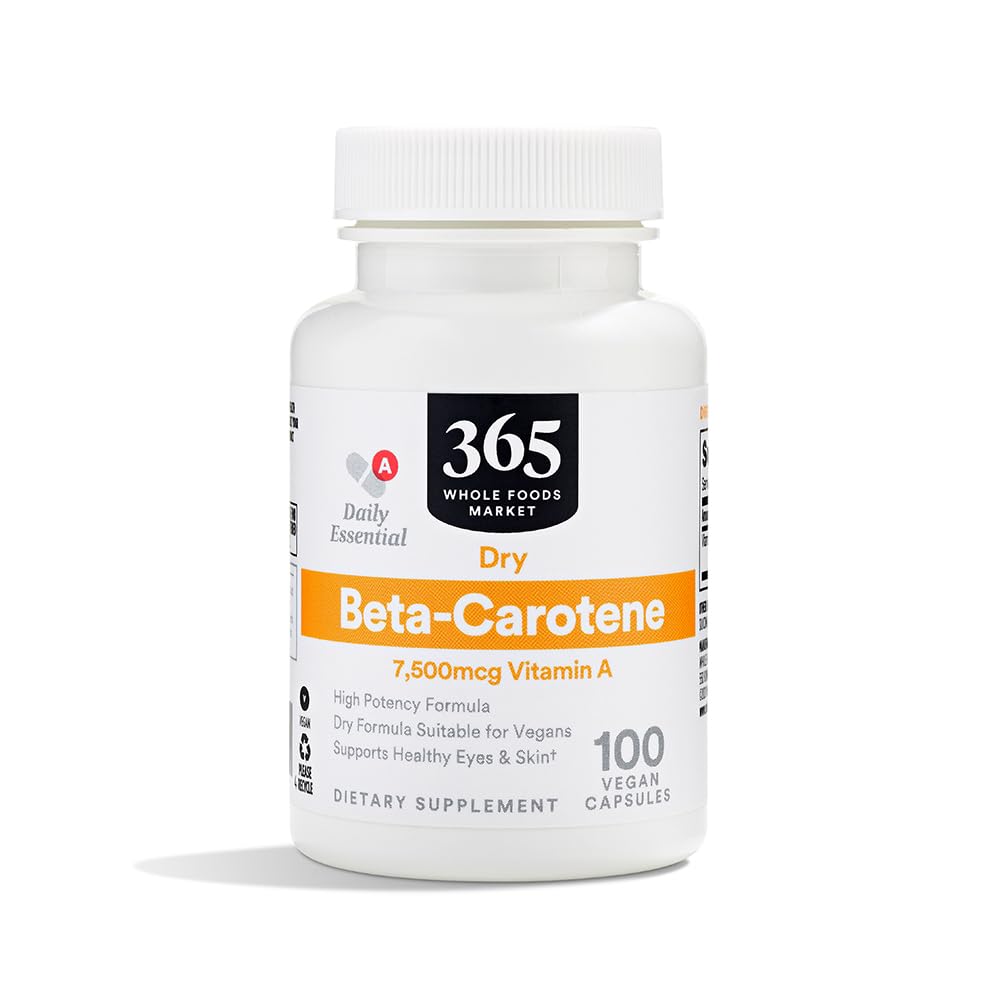 365 על ידי Whole Foods Market, High-Potency Beta-Carotene, 7500mcg ויטמין A, 100 קפסולות טבעוניות