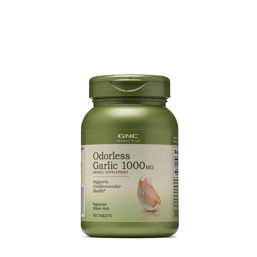 GNC Herbal Plus Odorless Garlic 1000 מ"ג תוסף, Vegetarian, תומך Cardiovascular Health, 100 משרתים