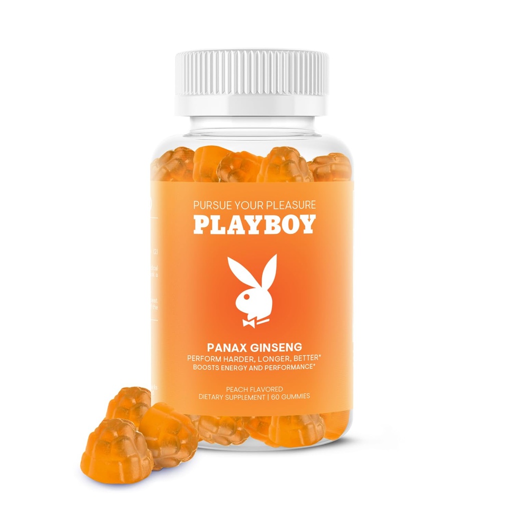 Playboy - גיינסנג חניכיים (60 Count - Peach Flavored) - בצע Harder, Longer, Better - Panax גינזנג תוספת מסטיק לגברים ונשים - 100% טבעי, טבעוני non GMO גיינסנג שורש 6:1