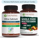 תזונה טהורה Ultra Calcium 1000 מ"ג ו- Whole Foods Womens Multivitamins 1500 מ"ג עבור עצמות בריאות, מפרקים ובריאות כללית. Ultra Calcium 120 Tabs + נשים Multivitamins 90 Tabs.