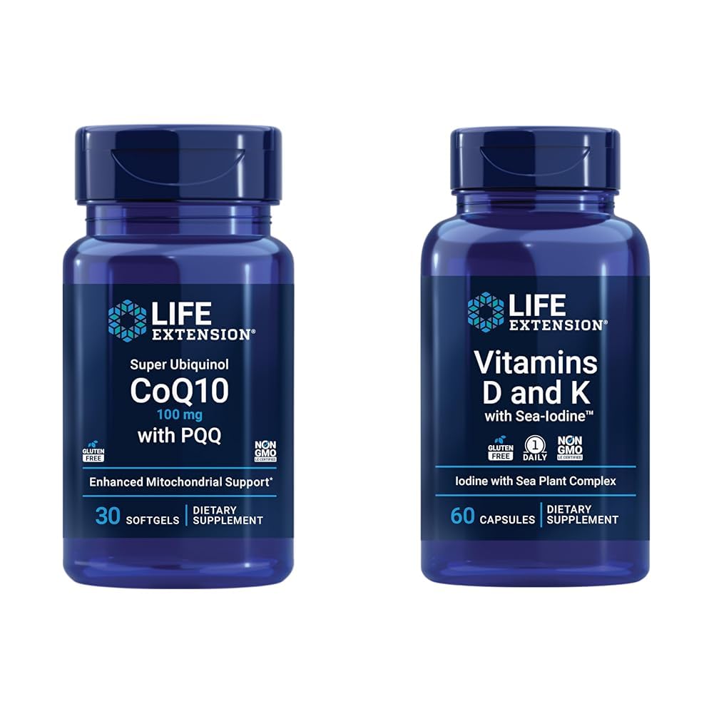 Life Extension Super Ubiquinol CoQ10 עם PQQQQ10, PQQQ & ויטמינים D ו- K עם Sea-Iodine, ויטמין D3, ויטמין K1 ו-K2