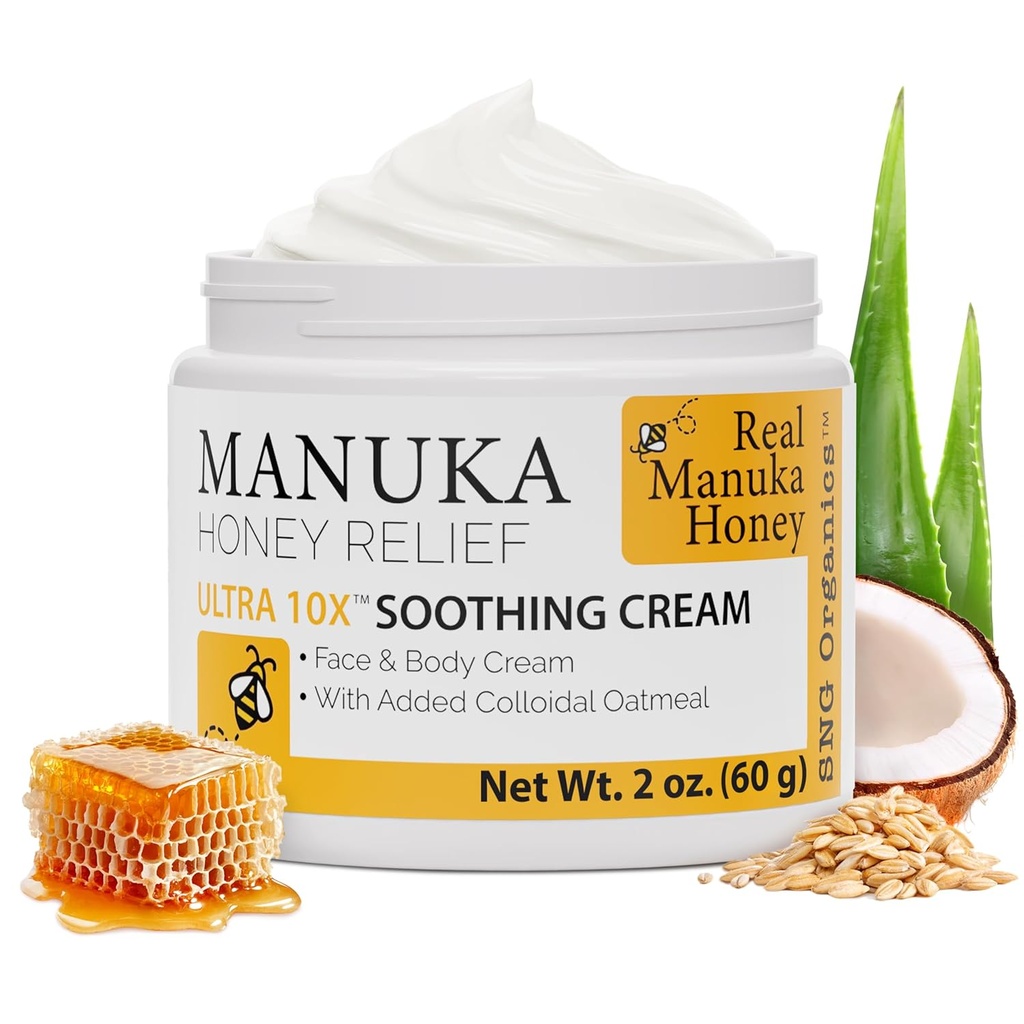 Super Natural Goods Manuka Honey Cream (2oz) - הפחתה של כל סוגי העור המתאימים לילדים ומבוגרים - קרם גוף מויסטור עם Real Manuka Honey Aloe Vera Juice ו Cocoa Butter