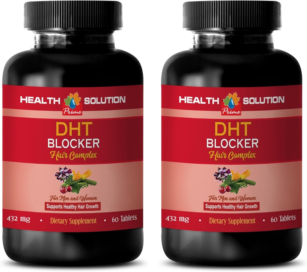 שיער גדילה ויטמין ללא ביוטין - DHT Bloer Hair Complex - עבור גברים ונשים - תמיכה צמיחת שיער בריאה - Saw Palmetto לחלץ קפסולות - 2 בקבוקי 120 טבליות
