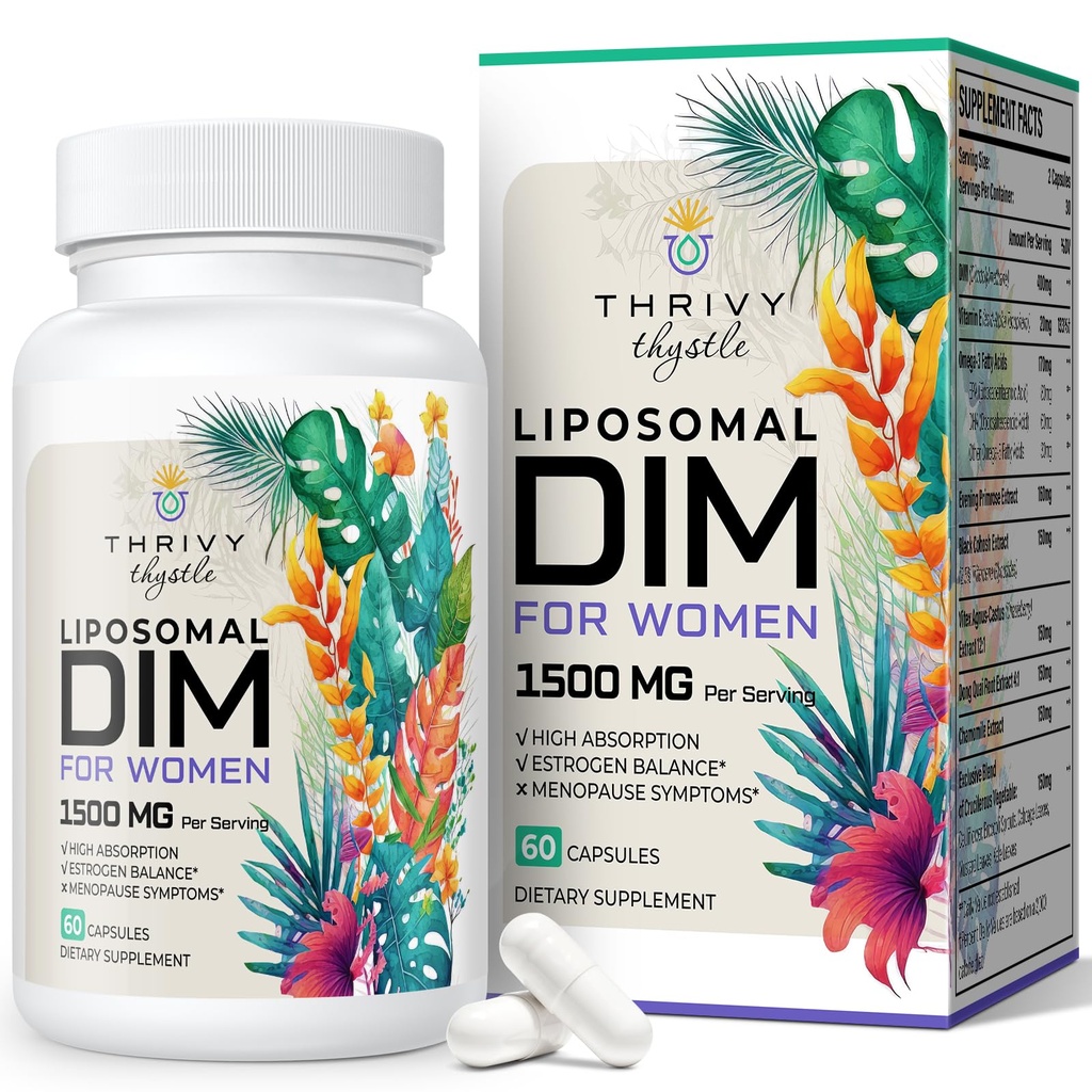 תוסף Liposomal DIM - 1500 מ"ג נשים DIM תוסף - תוספי Estrogen מכילים ויטמין E, Evening Primrose, Black Cohosh, אומגה 3 Fat Acids