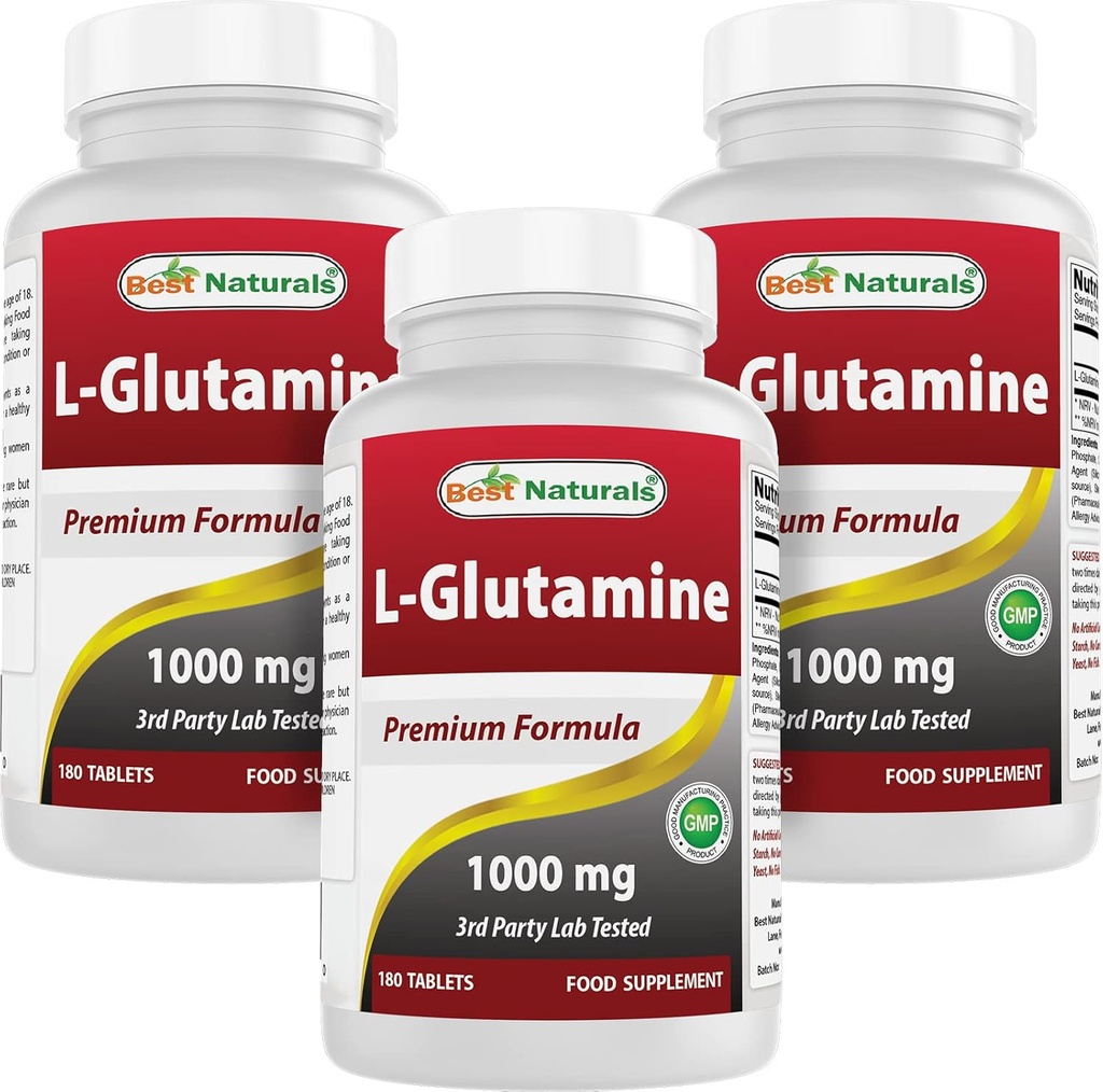 Best Naturals L-Glutamine 1000 מ"ג 180 טבליות (Pack of 3)