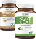 Nattokinase & אוליב Leaf (6-Month Supply) Flow & Wellness Mix - Nattokinase 2000 FU Powerful באופן טבעי פורה Soybeans (6-Month Supply) & אוליב מסך Super Power עם 20% Oleuropein