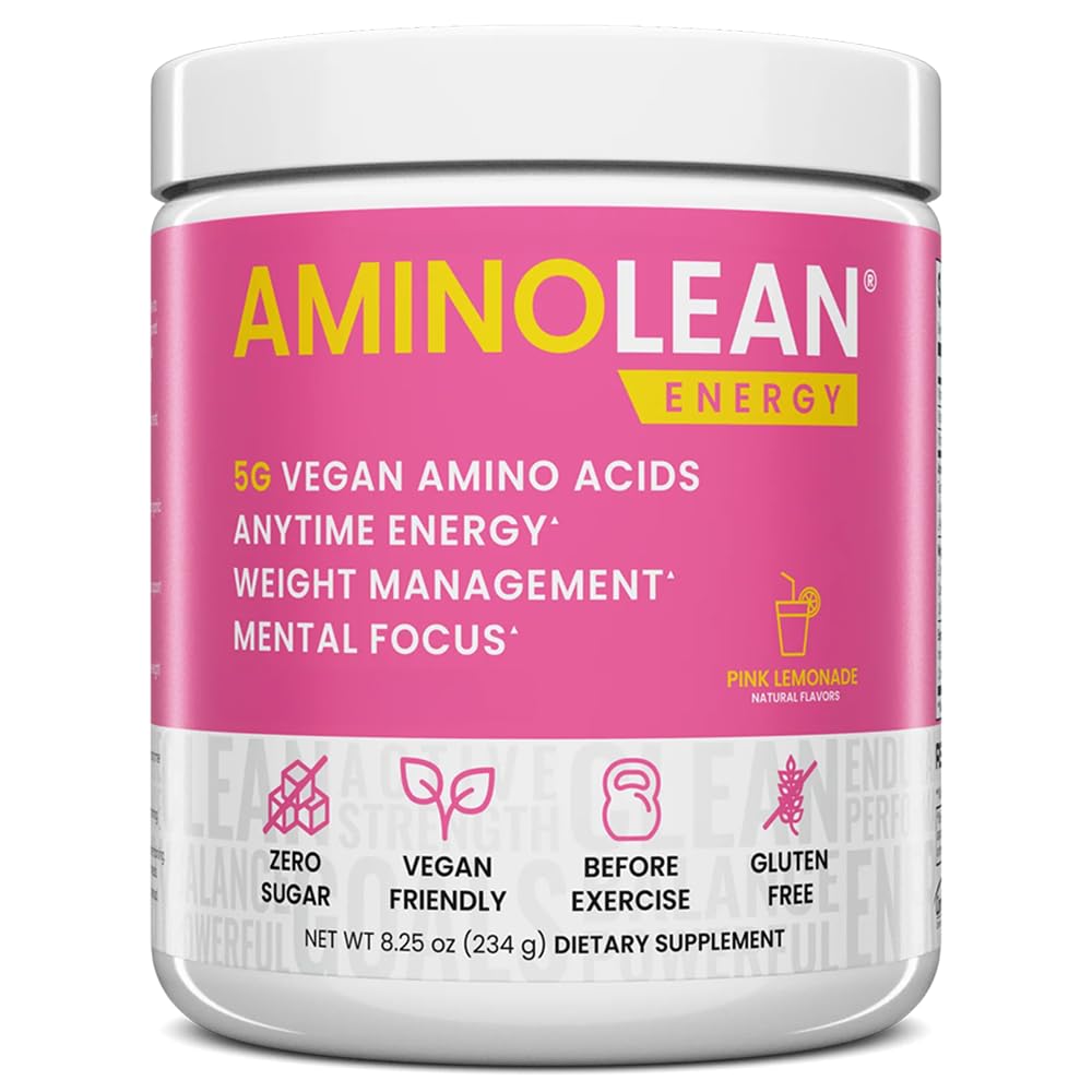 RSP NUTRITION AminoLean pre Workout אבקה, Amino Energy & Weight Management with Vegan BCAA Amino Acids, Natural Caffeine, Preworkout Boost for Men & Women, 30 משרת, פינק לימונדה.