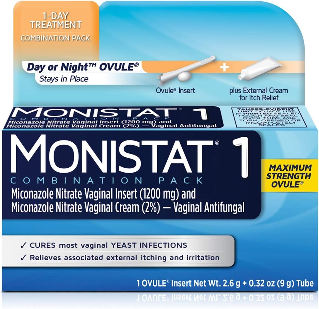 MONISTAT 1-Dose Yeast זיהום טיפול, 1 Ovule הכנס & חיצונית Itch Cream
