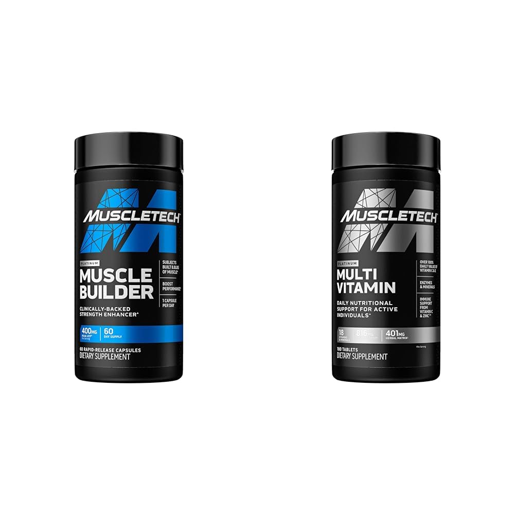 שריר שריר בניין & Multivitamin תוסף Bundle - Nitric Oxide Booster ו שריר מקבלר עם 400 מ"ג שיא ATP, 60 Pills & Platinum Multivitamin, 180 ct