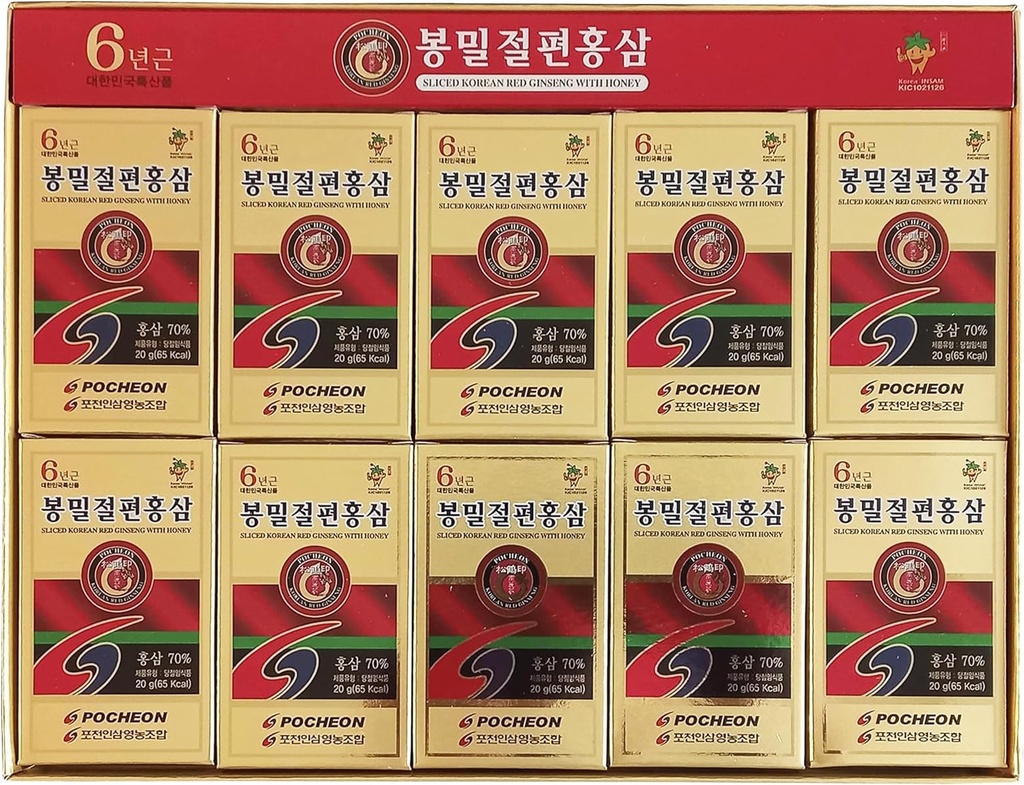 Pocheon 200g(10ea X 20g) 6 שנים Sliced קוריאה Panax Red גינזנג שורשים עם דבש, Saponin, תמיכה טבעית