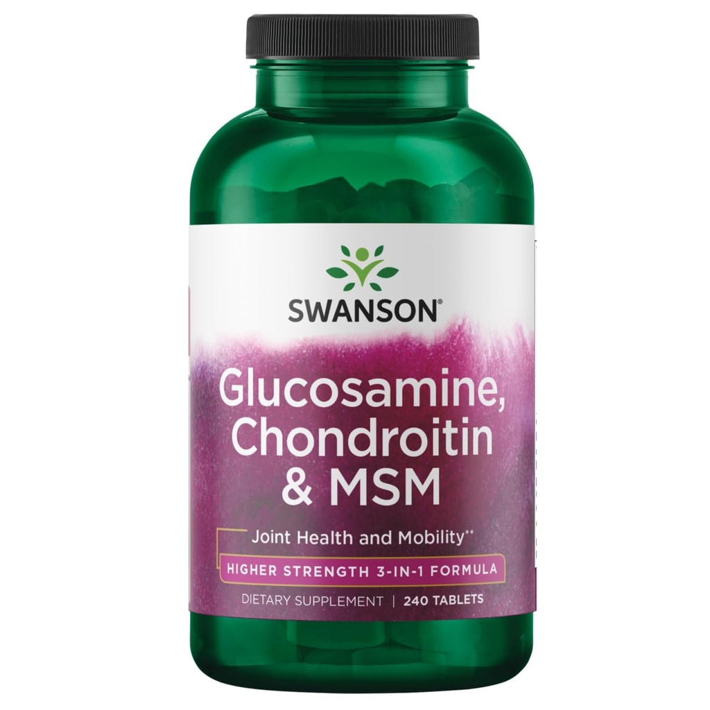 Swanson Glucosamine Chondroitin MSM (methylsulfonylmethane) 3in-1 פורמולה Joint Mobility Flexibility Comfort Cartilage Connective Tissue Health Support Dietary 240 טבליות (Tabs)