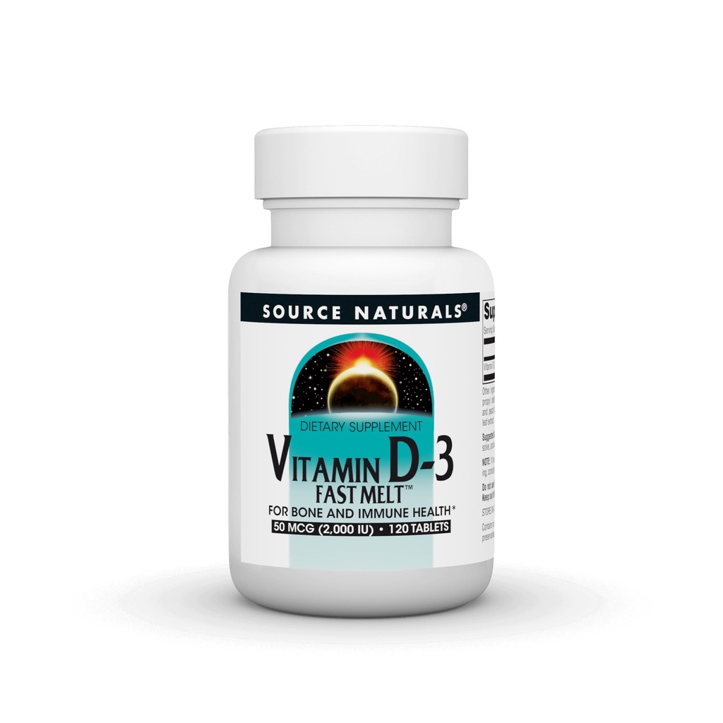 מקור Naturals ויטמין D-3 Fast Melt, תומך ב- Bone & Immune Health* - Black Cherry Peach Flavor - 120 טבליות מלט מהיר