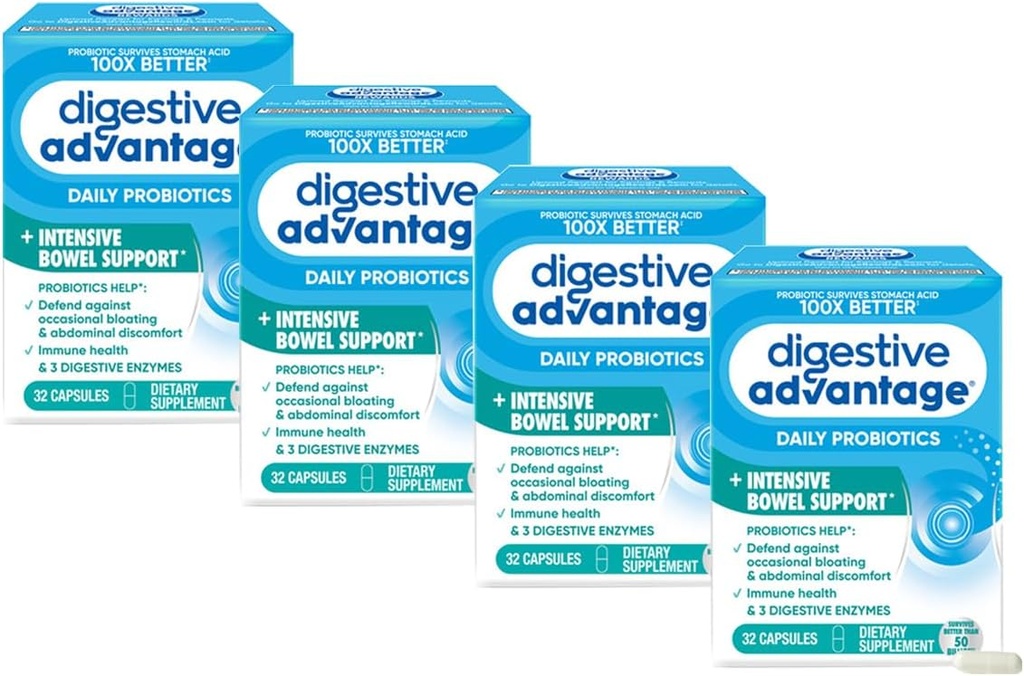 יתרון מופרז Intensive Bowel תומך Probiotic Defends נגד Gas & Bloating, 32 Count כמוסות (4 Pack)