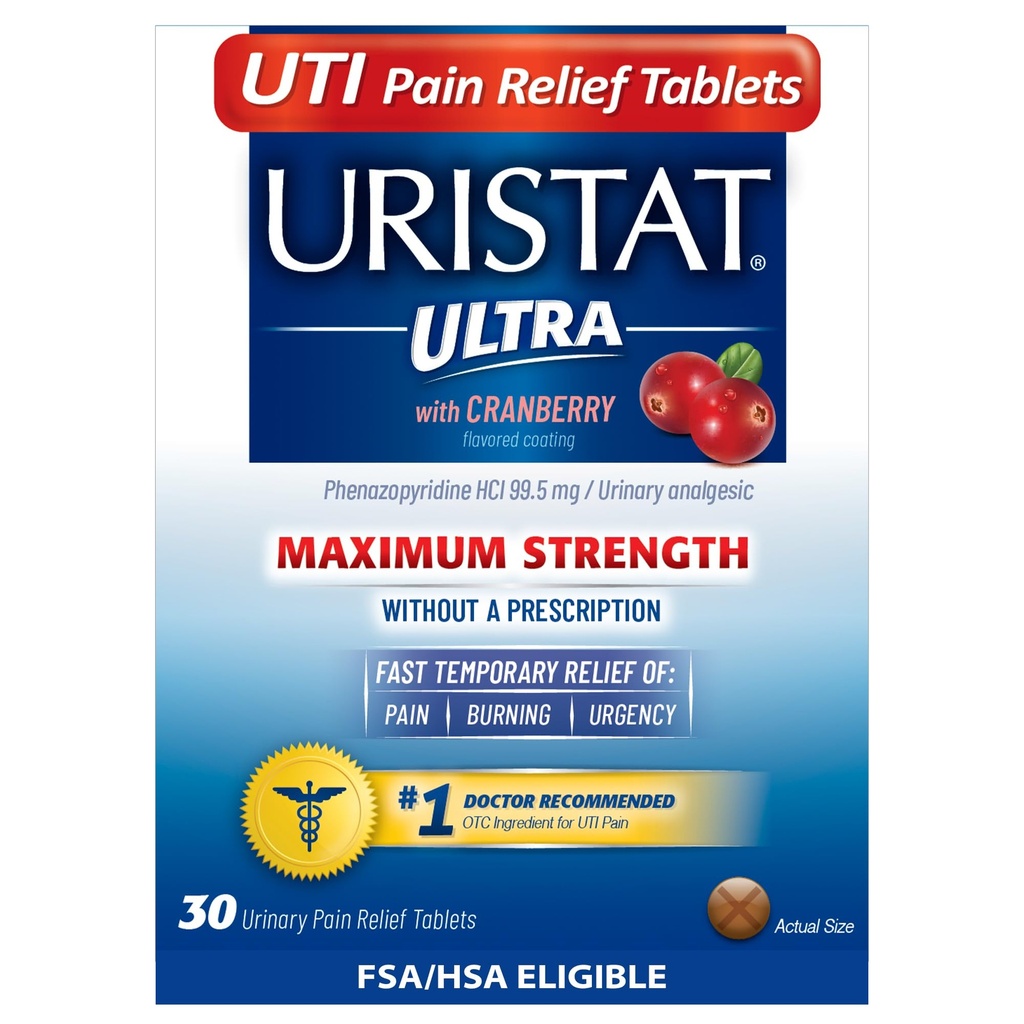 Orstat Ultra UTI Pain Relief Tablets, מהירות Urinary Tract זיהום הקלה של כאב שתן, Burning, Urgency, כוח מקסימלי, Cranberry פלצבה, 30 טבליות