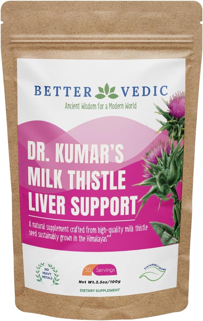 חלב Thistle Max - Liver Support - Pure Milk Thistle אבקת - Silymarin, Ayurveda Herbal תוספת - טבעוני, השמש Dried, No Preservatives - 3.53 oz - 50 משרתים