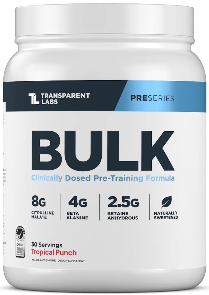 Transud Labs Bulk Pre Workout אבקת - באופן טבעי Sweeted Advanced Pre-Workout פורמולה עבור בניית שרירים וכוח - 30 משרתים, טרופי Punch