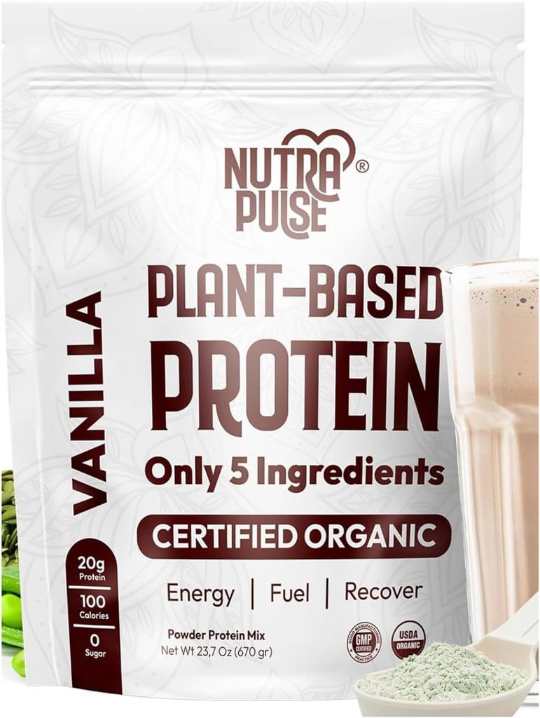 אבקת חלבון אורגנית - Vanilla Flavor, מבוסס צמחים, Gluten-Free, non-GMO, 20g חלבון Per משרת, אידיאלי עבור Smoothies, Shakes, Baking, בישול (1 Pack, 20 לשרתים)