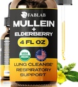 FabLab Mullein Leaf Extract with Elderberry 4 Fl Oz - Made in USA - טיפות עבור Better Lung - מוללין Tincture עבור Lung Detox - ניקוי ברונצ'יאלי עבור מעשנים - תוספת הנשימה של צמחי מרפא