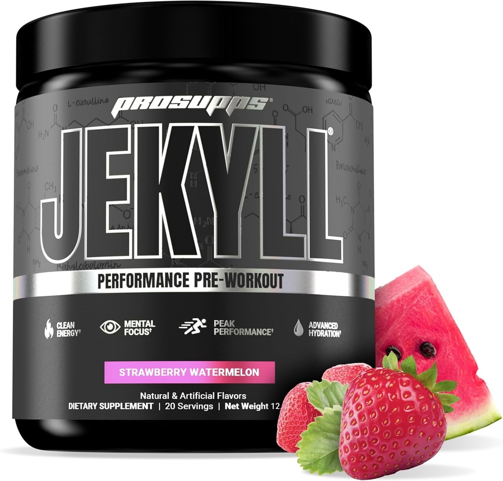 PROSUPPS Dr. Jekyll Performance Pre Workout אבקה - נמוך-Stimulant Preworkout תומך שריר מקבל, פוקוס ואנרגיה - Caffeine-Free Gym & Fitnesss (Strawberry Watermelon, 30 משרתים)
