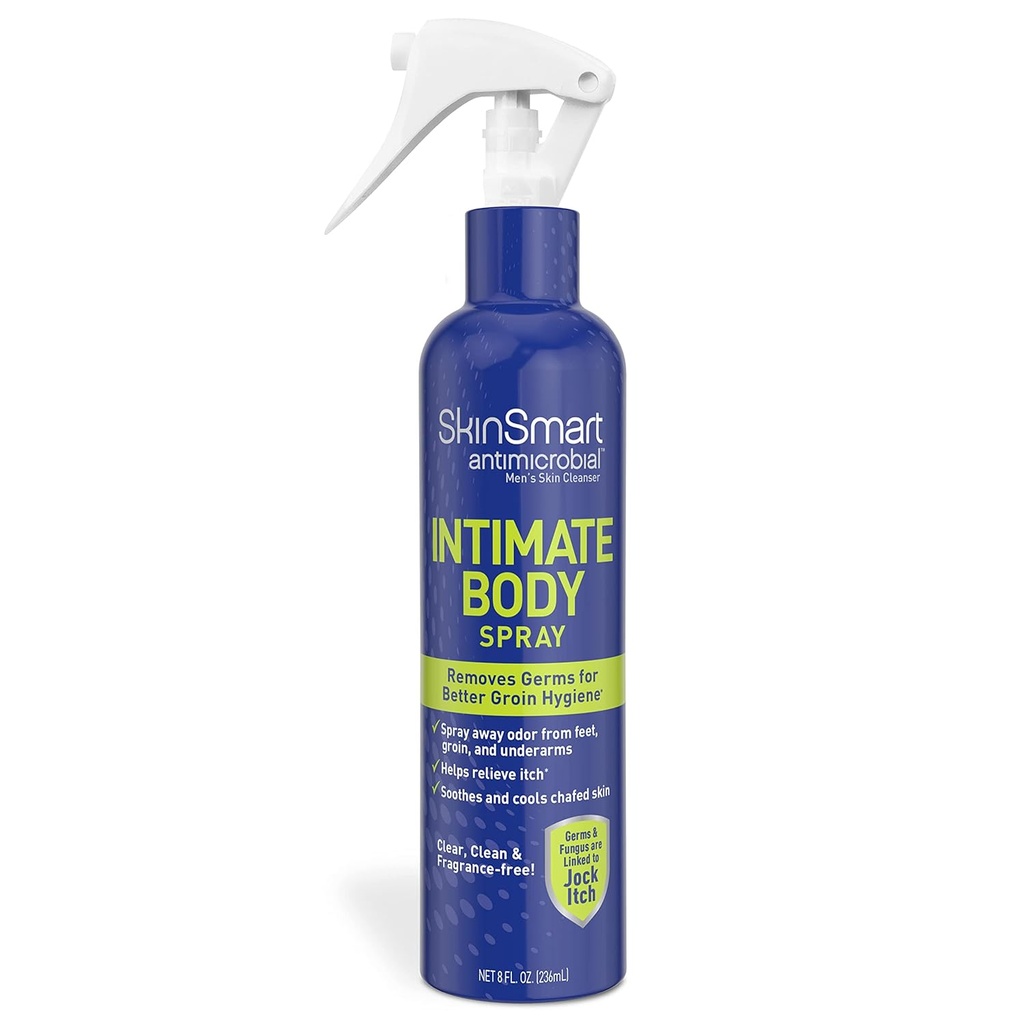 SkinSmart Men's Intimate Spray, Hypochlorous Based מקלחת בבקבוק, הסרת Bacteria קשורה Jock Itch ו Foul Odors עבור, 8 oz Spray בקבוק