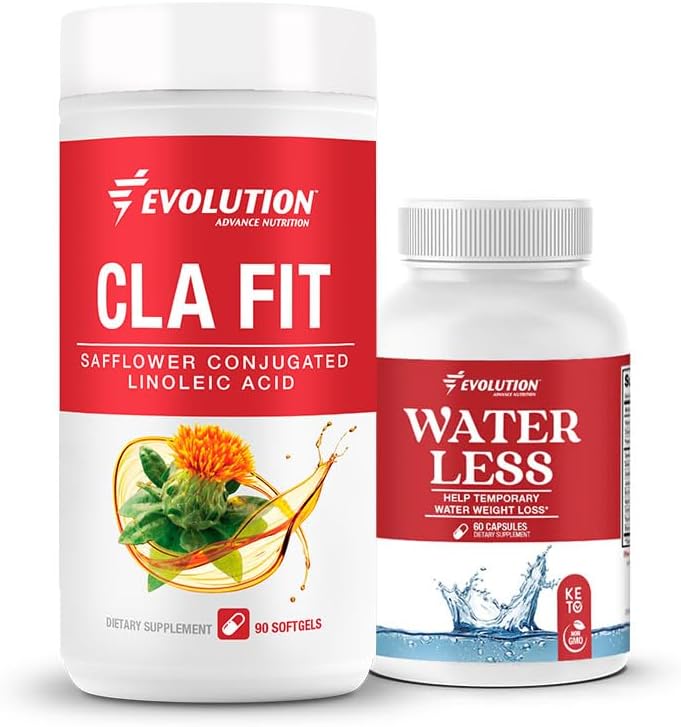 Evolution Advance Sport Nutrition CLA Fit - Sapflower Conjugated Linoleic Acid תוספת, תומך Lean שריר מסה, לקדם אנרגיה (90 Softgels) + מים פחות - מצמצם את הכוונות מים (60 קפסולות)
