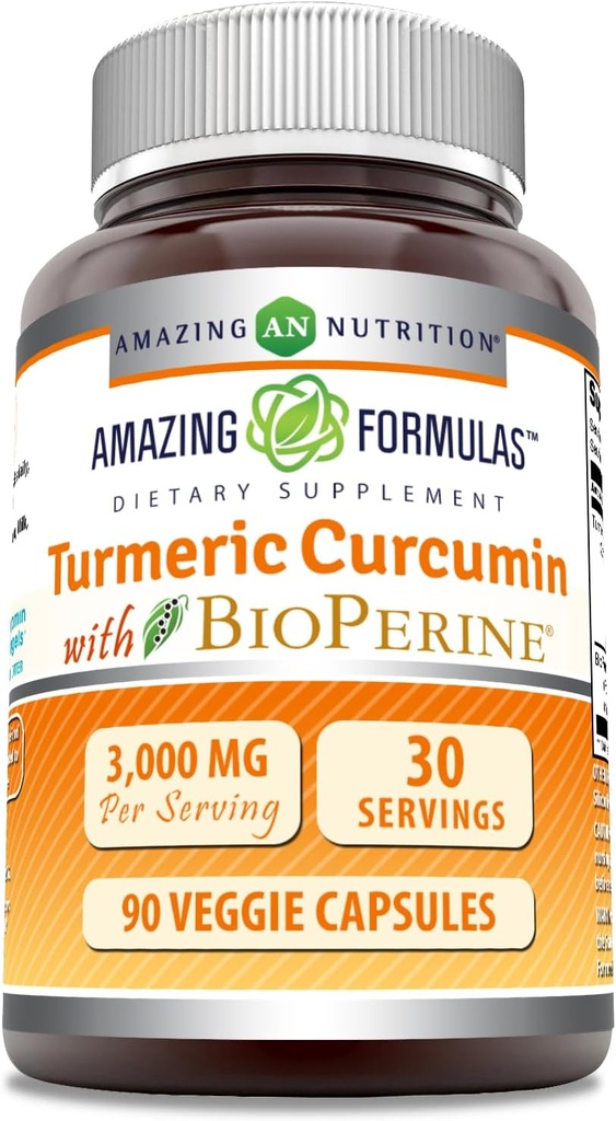 פורמולה מדהימה Turmeric Curcumin עם Bioperine 3000 מ"ג Per לשרת | 90 Veggie קפסולות תוסף | Non-GMO | Gluten Free | Made in USA