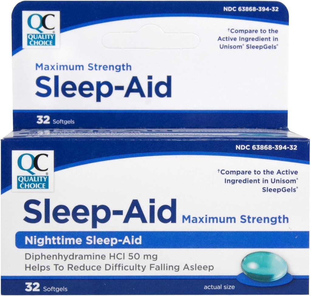 איכות בחירה מקס חיזוק שינה עזרה, Nighttime Sleep Aid Diphenhydramine HCI 50 מ"ג, לא הרגל טופס עבור אוקה של שינה לקויה, קל Swallow Softgels, 32 Countבק