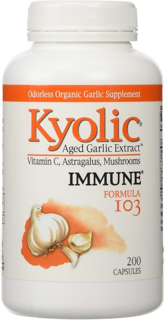 Kyolic - פורמולה 103 גיל Garlic לחלץ עם ויטמין C, Astragalus, Mushrooms - 200 קפסולות, 2 Pack