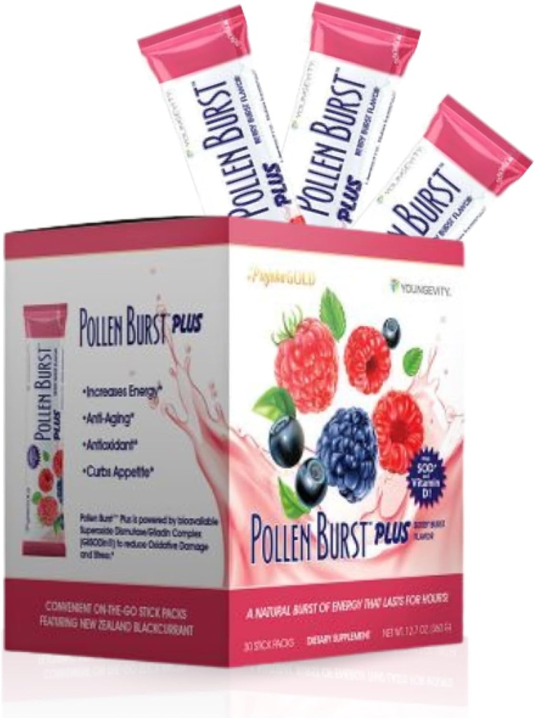 Youngevity Projoba Pollen Burst Plus Berry – Natural Energy Drink with Flower Pollen, Vitamins, and Antioxidants – Supports Sustained Energy and Overall Well-Being – 30 Packets