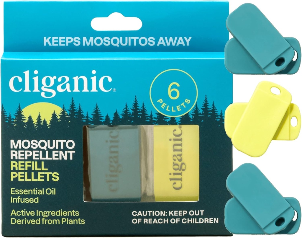 Cliganic Mosquito Refill Pack (6 Pellets) עבור Cliganic Wristbands - Natural DEET-Free, Essential Oil Infused
