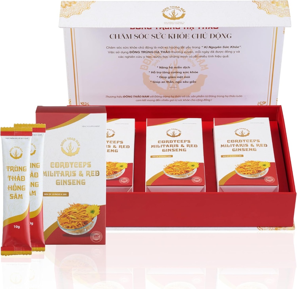 Dong Thao NAM - אורגני Red גינזנג ו- Cordyceps אבקת, 6 מתוך 1 Herbal Extraction, מגבירה את האנרגיה ומצמצמצמצת שומן, Caffeine חינם, Pack של 30