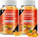 Turmeric Curcumin Gummies עם ג'ינג'ר & Black Pepper טבעוני Pectin פורמולה עבור Immune Boost, עור בריא ותמיכה משותפת תוספת זמינה למבוגרים ולמתבגרים (2-Pack)