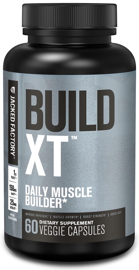 Jacked Factory Build-XT Daily Muscle Builder & Performance Enhancer - תוספת לבניית שרירים ל-Moscular Power & growth | סימני מסחר של Ingredients Peak02, ElevATP, & Astragin - 60 Veggie Pills