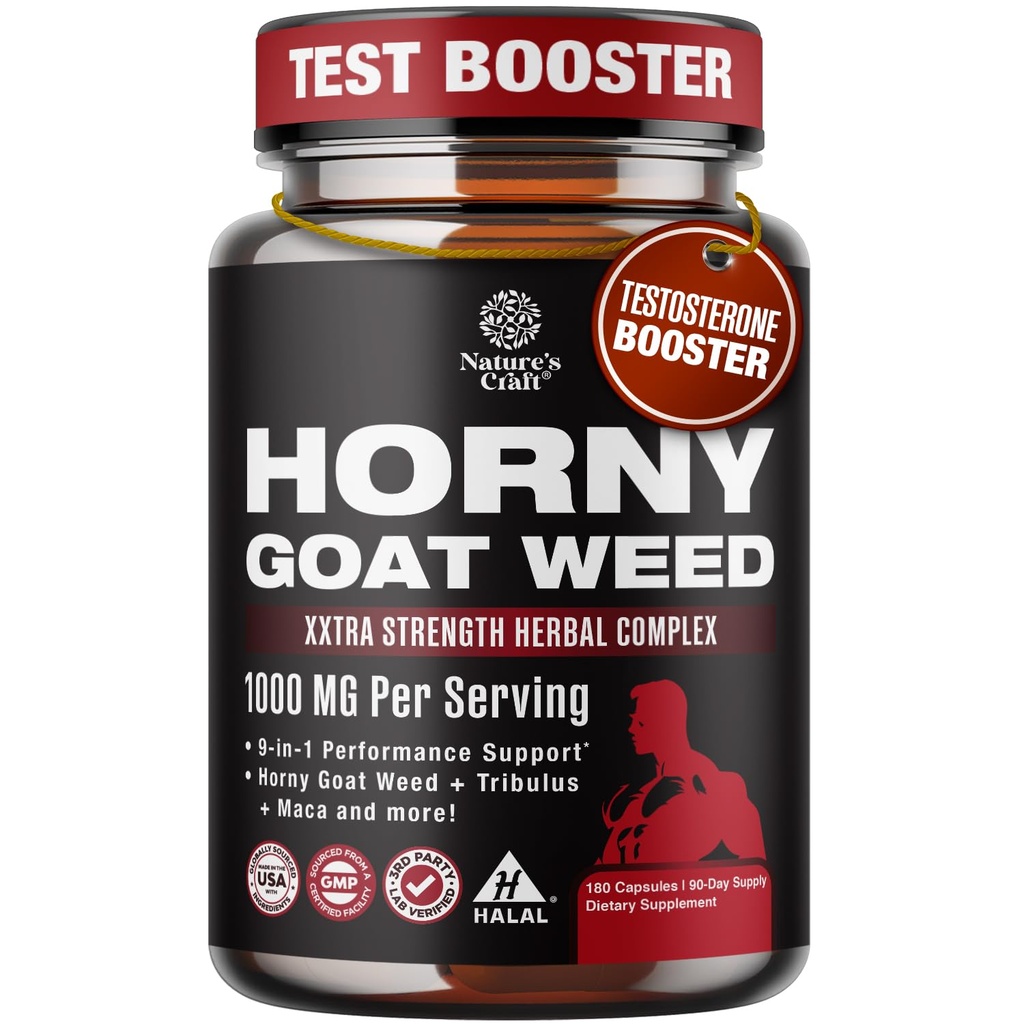 Hory Goat Weed for Men - תוספת כוח גבר תוספת תוספת תוספת תוספת תוספת תוספת זכר עם Black Maca Root, Tongkat Ali, Saw Palmetto & Panax Geneseng לחלץ עבור סטטי & אנרגיה - 180 קפסולות
