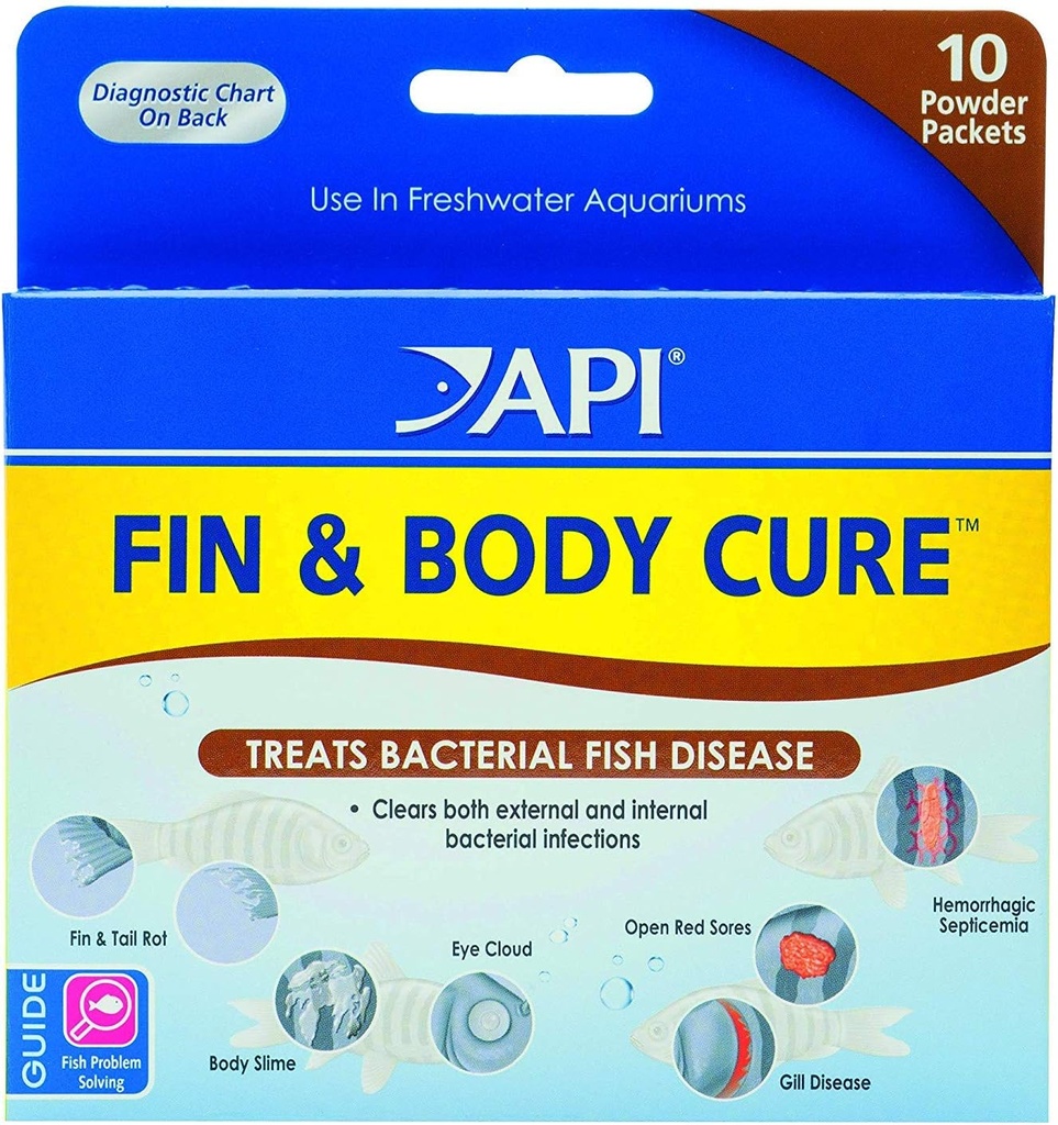 ממשק API 2 Pack של Fin and Body Cure Freshwater Fish אבקת תרופות לטיפול במחלות Bacterial, Treats Body Slime, Eye Cloud, Fin and Tail Rot ו- Gill Disease (10-Count) (2 פריטים)